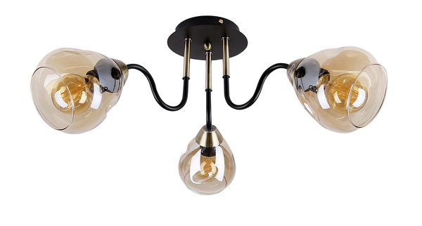 Lampa sufitowa UNICA, 33-00880, czarno-złota z dymionymi kloszami, 3x40W E27