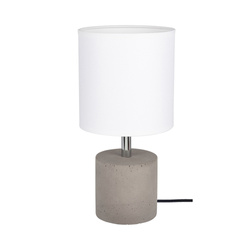 Mocna okrągła lampa stołowa 1xE27 maks. 25W szary beton/czarny kabel PVC/biały klosz z tkaniny