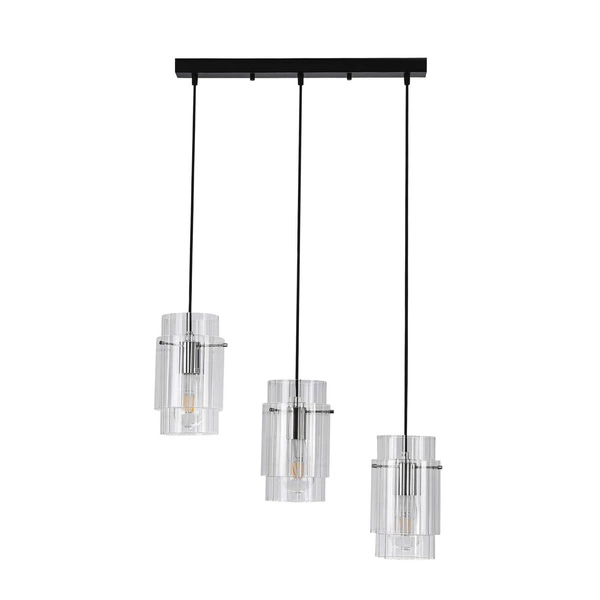 Lampa wisząca Savona 3 linia, czarny/srebrny/transparentny, 3x40W E27