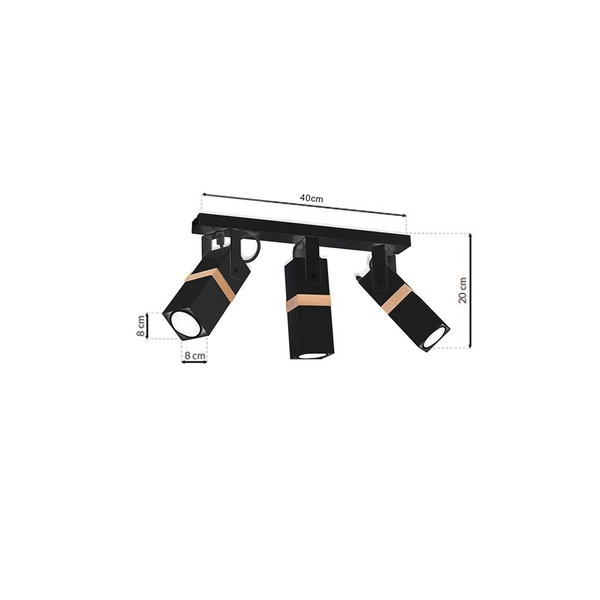 Lampa sufitowa nowoczesna reflektorek spot VIDAR III czarny szer. 60cm