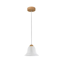 Lampa Wisząca Anna 1xE27 Max.60W Dąb Olejowany/Przezroczysty Kabel PCV/Szkło Białe 17940174