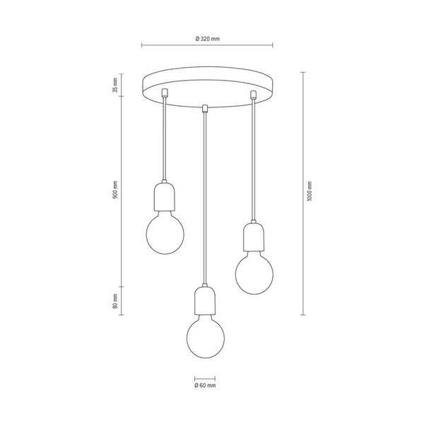 Lampa Wisząca Amory 3xE27 Max.60W Szary Beton/Czarno-Biały Kabel Tkaninowy 9774336R