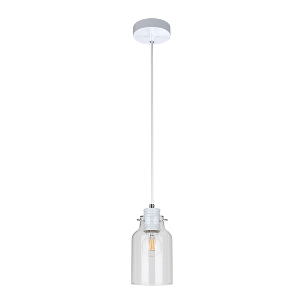 Lampa Wisząca Alessandro 1xE27 Max.60W Biały Metal/Biały Kabel PCV/Szkło Przezroczyste