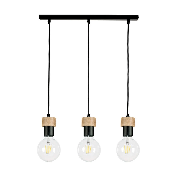Lampa wisząca Clarte 3xE27 maks. 60W Dąb olejowany/Czarny metal/Czarny kabel z tkaniny 3271304