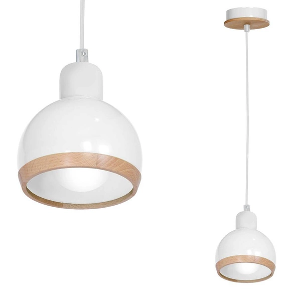 Lampa wisząca OVAL , MLP7043, biały/drewno, 1x60W E27