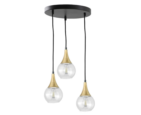 Lampa wisząca 3xE27 LACRIMA CLEAR BLACK/GOLD