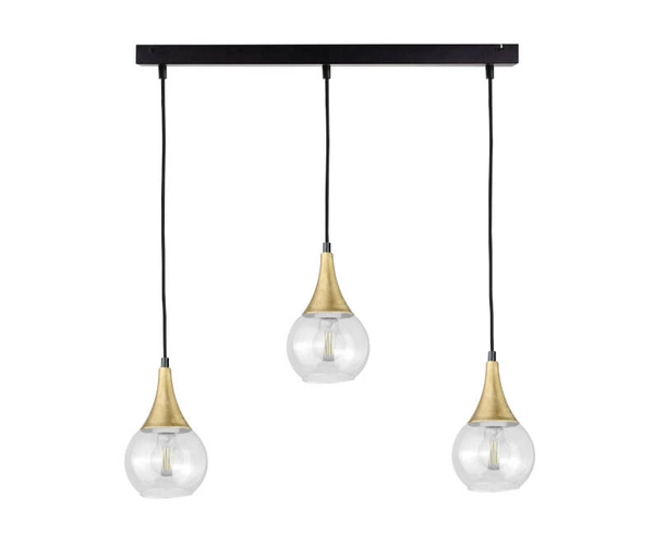 Lampa wisząca 3xE27 LACRIMA CLEAR BLACK/GOLD