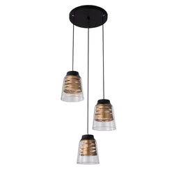 Lampa wisząca FRESNO, 33-78988, czarny/transparentny/złoty, 3x60W E27