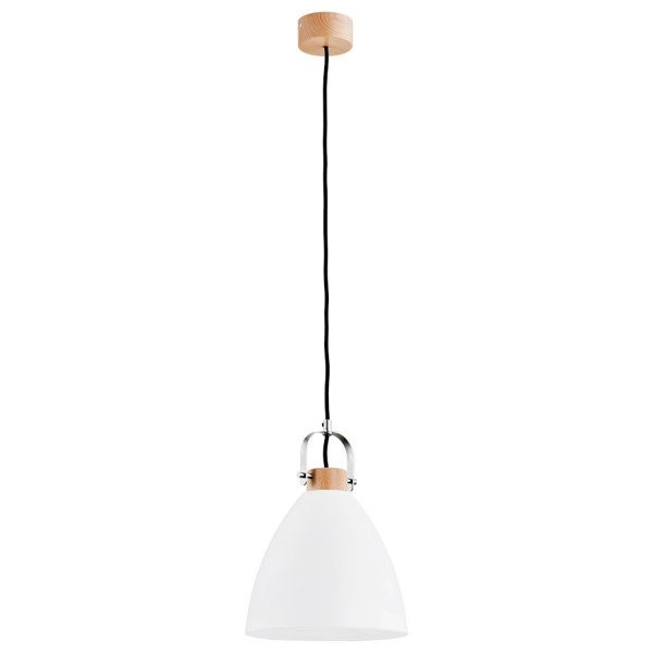 Lampa wisząca zwis HERMINA biały mleczny /drewno śr. 22cm