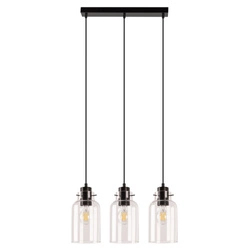 Lampa wisząca Alessandro 3xE27 Max.60W Drewno bukowe orzechowe/Czarny metal/Czarny kabel PVC/Szkło przezroczyste 1030421520867