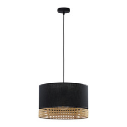 Lampa wisząca rattanowa do jadalni PAGLIA BLACK szer. 38cm | czarny