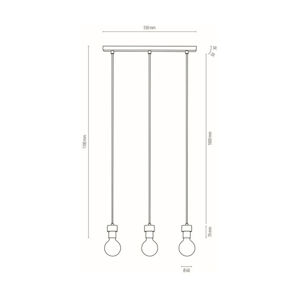 Lampa wisząca Clarte 3xE27 maks. 60W Dąb olejowany/Czarny metal/Czarny kabel z tkaniny