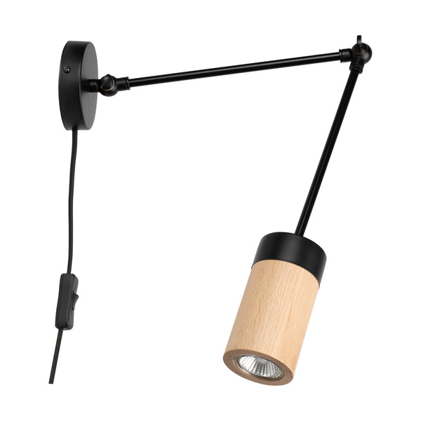 Lampa ścienna Annick w zestawie Kabel 1xLED GU10 5W Dąb olejowany/Czarny metal/Czarna tkanina