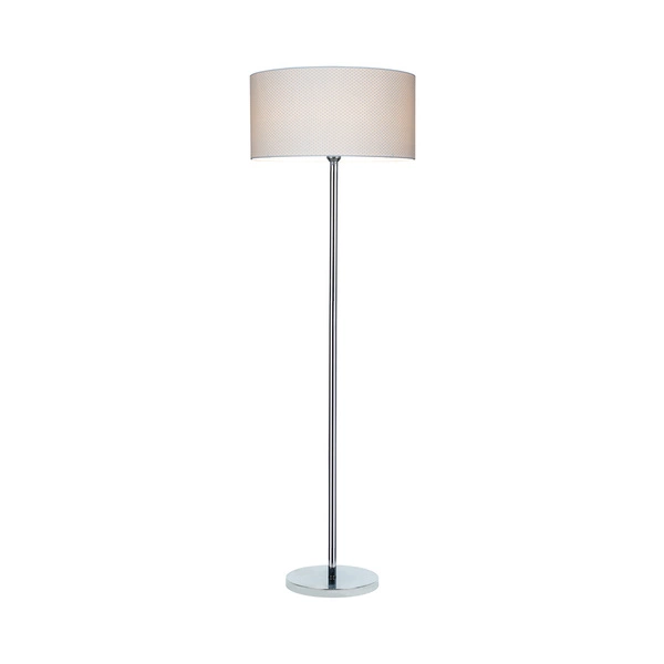 Lampa podłogowa Leila 1xE27 maks. 60W chromowany metal/przezroczysty kabel PVC/wielokolorowy papier + klosz z PCV z wzorem w kropki