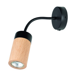 Lampa ścienna Annick w zestawie Kabel 1xLED GU10 5W Dąb olejowany/Czarny metal/Czarna tkanina