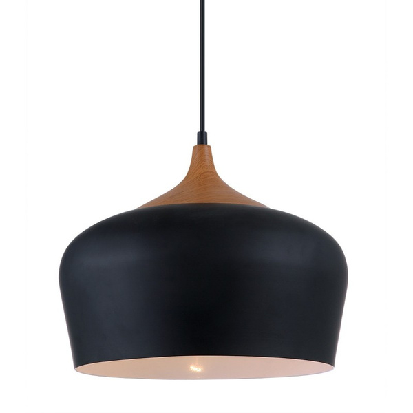 Lampa wisząca BRITTA śr. 35cm E27 | czarny/drewniany