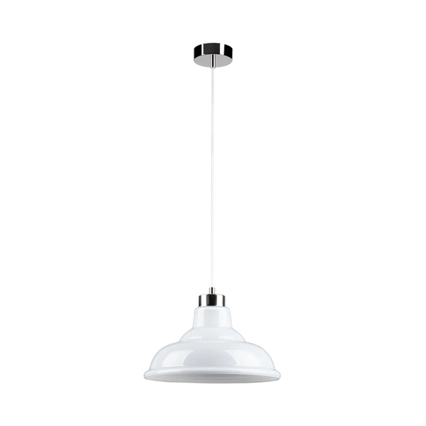 Lampa wisząca Avino 1xE27 Max.60W Chromowany metal/Przezroczysty kabel PVC/Białe szkło