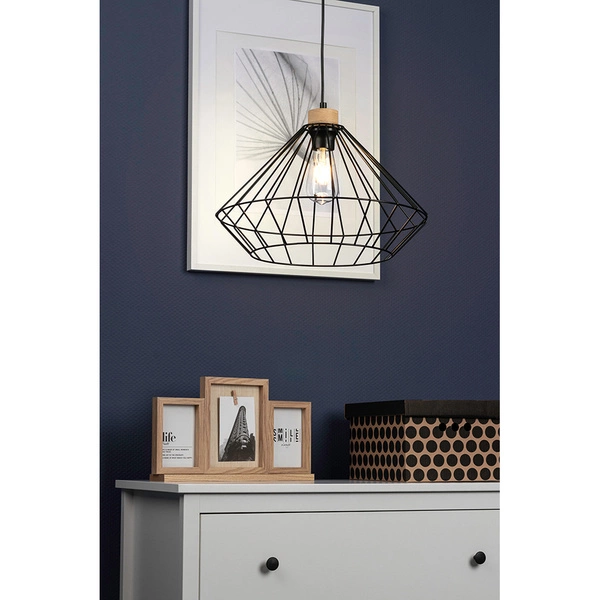 Lampa wisząca Raquelle 1xE27 maks. 60W Dąb olejowany/Czarny metal/Czarny kabel PCV 187219104