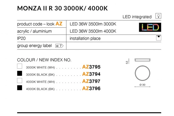 Azzardo MONZA II R 30 4000K WH 3797