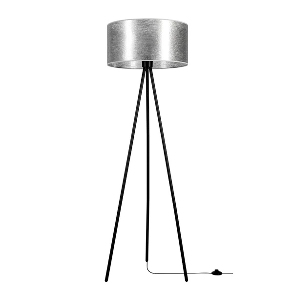 Lampa podłogowa Nevoa 1xE27 maks. 40W Czarny metal/Czarny kabel PCV/Srebrny klosz z tkaniny 151930104