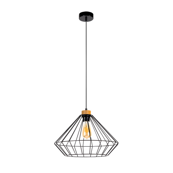 Lampa wisząca Raquelle 1xE27 maks. 60W Dąb olejowany/Czarny metal/Czarny kabel PCV