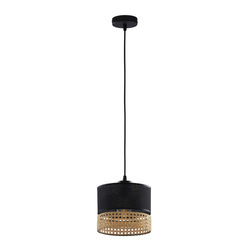 Lampa wisząca rattanowa do jadalni PAGLIA BLACK szer. 20cm | czarny