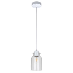 Lampa Wisząca Alessandro 1xE27 Max.60W Biały Metal/Biały Kabel PCV/Szkło Przezroczyste 1760102