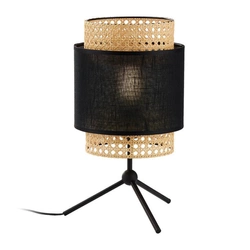 Lampa stołowa rattanowa abażur BOHO BLACK wys. 40cm | czarny