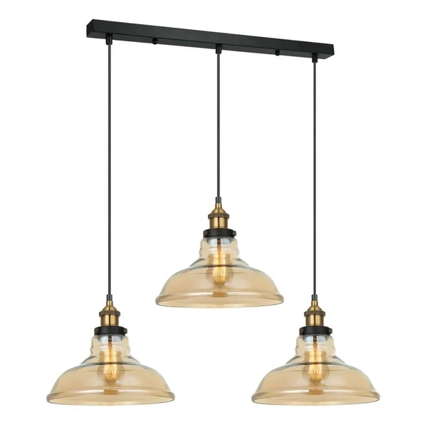 Lampa wisząca HUBERT dł. 78cm 3xE27 | czarny/złoty/bursztynowy