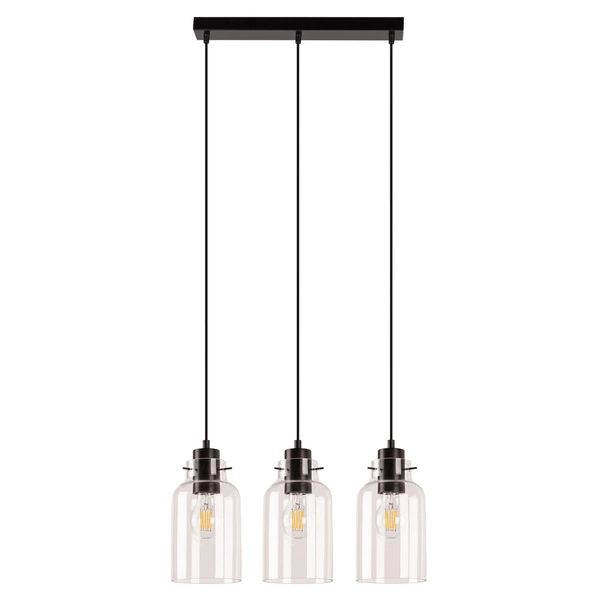 Lampa wisząca Alessandro 3xE27 Max.60W Drewno bukowe orzechowe/Czarny metal/Czarny kabel PVC/Szkło przezroczyste 1030421520867