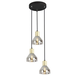 Lampa wisząca GREGORY talerz 33-78995 czarno-złota z dymionymi kloszami 3x40W E14