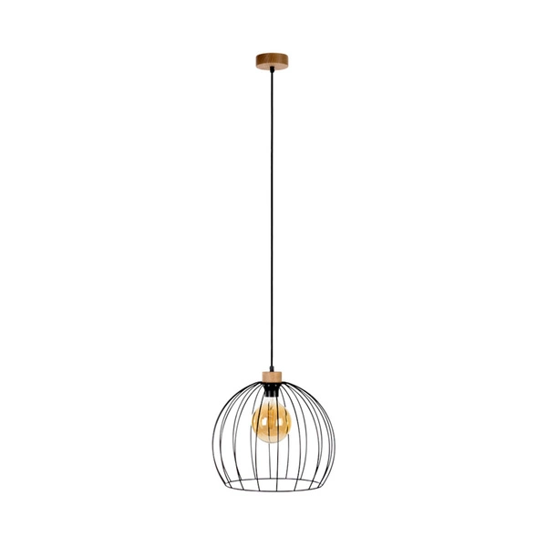 Lampa wisząca Coop 1xE27 maks. 60W Dąb olejowany/Czarny metal/Czarny kabel PCV