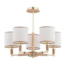 Klasyczny żyrandol drewniany KAMIRA 5xE14 wys. 49cm | drewno złoty