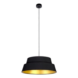 Złota lampa wisząca Preto 1xE27 Max.60W Czarny metal/Czarny kabel z tkaniny/Czarno-złoty klosz z tkaniny 150019104