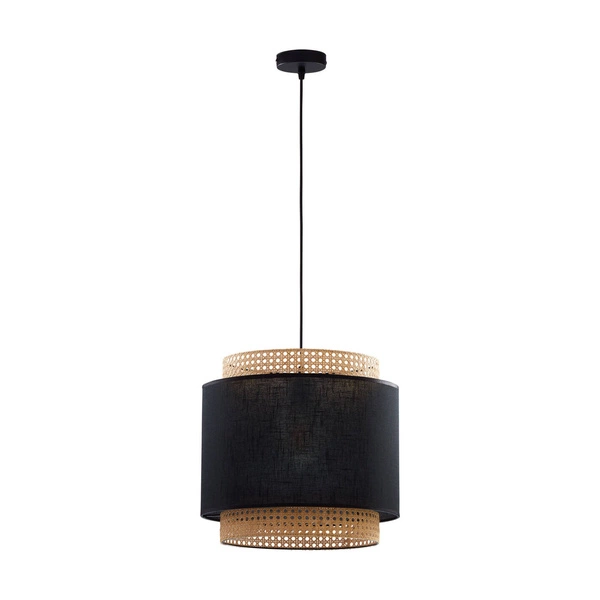 Lampa wisząca rattanowa abażur do salonu BOHO BLACK szer. 38cm | czarny