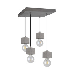 Mocna kwadratowa lampa wisząca 4xE27 Max.60W Szary beton/Czarny kabel z tkaniny