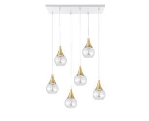 Lampa wisząca 6xE27 LACRIMA CLEAR WHITE/GOLD