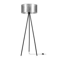 Lampa podłogowa Nevoa 1xE27 maks. 40W Czarny metal/Czarny kabel PCV/Srebrny klosz z tkaniny