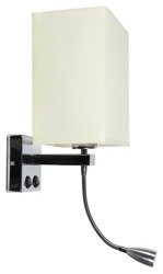 BOHO LAMPA KINKIET 1X40W E27 + 2W LED CHROM ABAŻ. PROSTOKĄTNY BEŻOWY 18X12X21 CM