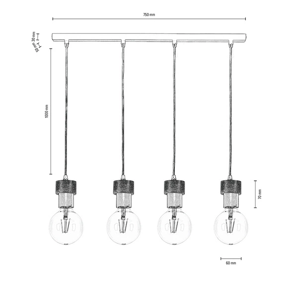Drewniana lampa wisząca Clarte 4xE27 maks. 60W Dąb olejowany/Czarny metal/Czarny kabel z tkaniny 3274474