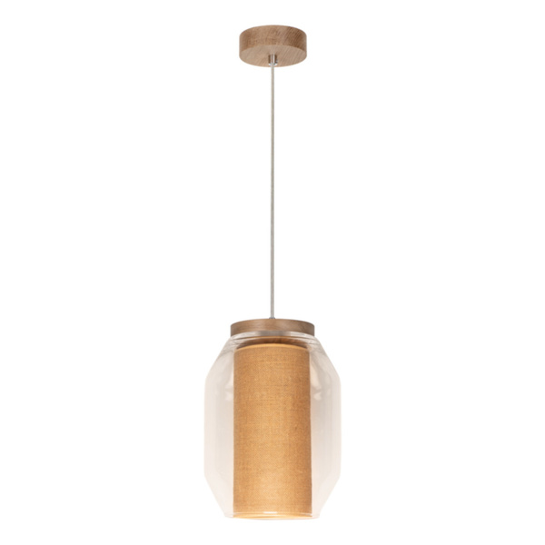 Vaso Jute Lampa Wisząca 1xE27 Max.15W LED Dąb Olejowany/Transparentny PVC/Transparentny/Beżowy