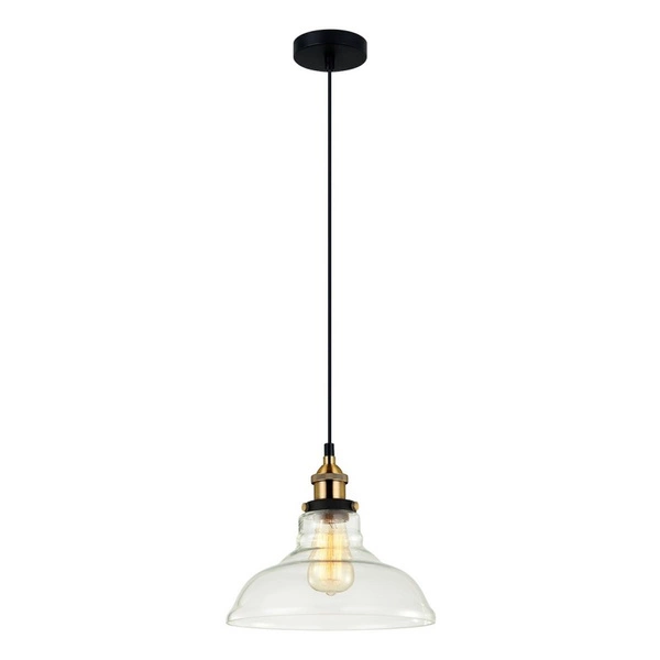 Lampa wisząca HUBERT śr. 28cm E27 | czarny/złoty/transparentny