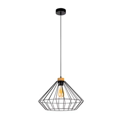 Lampa wisząca Raquelle 1xE27 maks. 60W Dąb olejowany/Czarny metal/Czarny kabel PCV