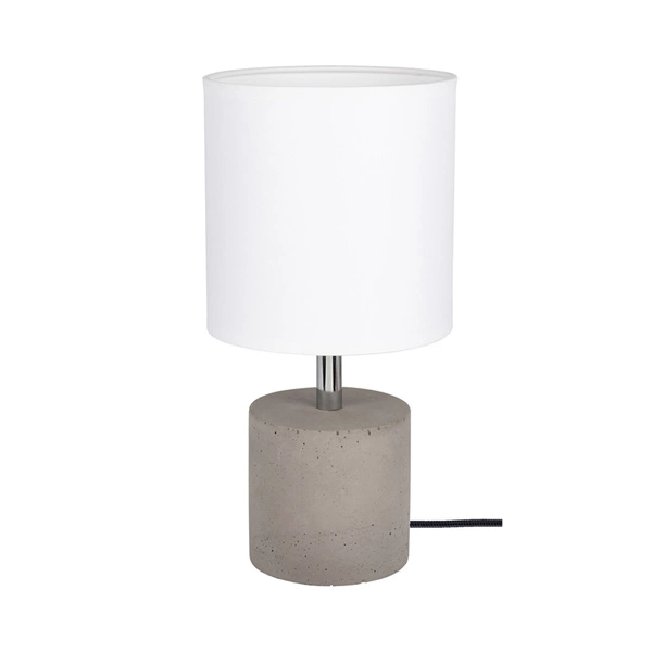 Mocna okrągła lampa stołowa 1xE27 maks. 25W szary beton/czarny kabel PVC/biały klosz z tkaniny 6091936