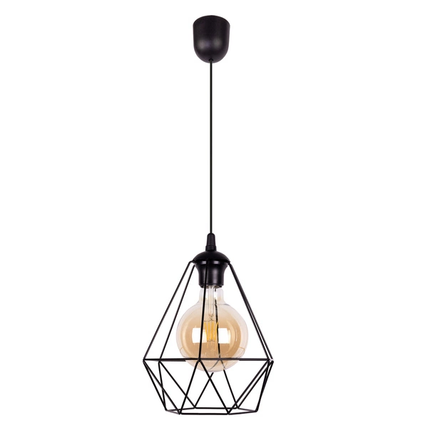 Lampa wisząca Diament 1xE27 maks. 60W Czarny metal/czarny materiał syntetyczny/czarny kabel PVC 2179104