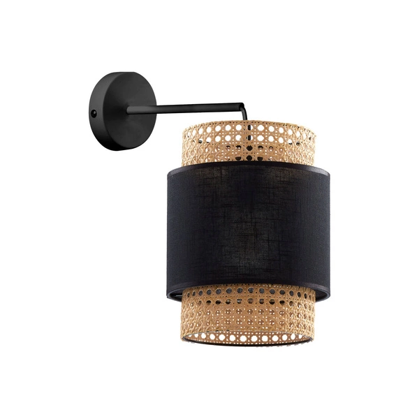 Lampa ścienna rattanowa abażur BOHO BLACK wys. 35cm | czarny