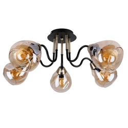 Lampa sufitowa UNICA, 35-00897, czarno-złota z dymionymi kloszami, 5x40W E27