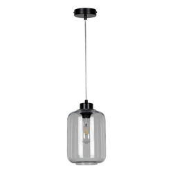 Lampa Wisząca Tarro 1xE27 Max.60W Czarny Metal/Przezroczysty Kabel PCV/Szkło Dymne