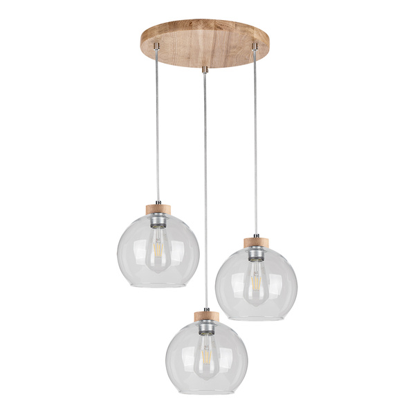 Laguna Wood Lampa Wisząca 3xE27 Max.60W Dąb Olejowany/Transparentny PVC/Transparentny