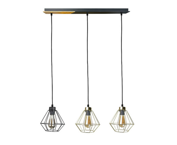 Lampa wisząca 3xE27 WESTA LONG BLACK/GOLD III